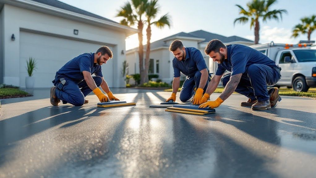 Broom-finish concrete driveway installation Jacksonville FL
